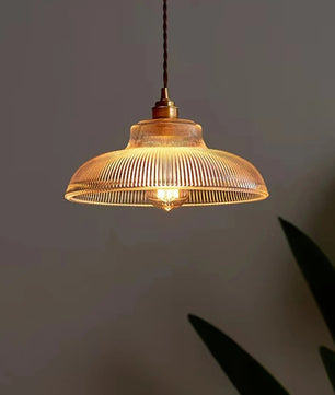 Nordic Houten Glazen Hanglamp – Scandinavisch Vintage Design met Messing Accent – E27 Fitting – Warm Sfeervol Licht