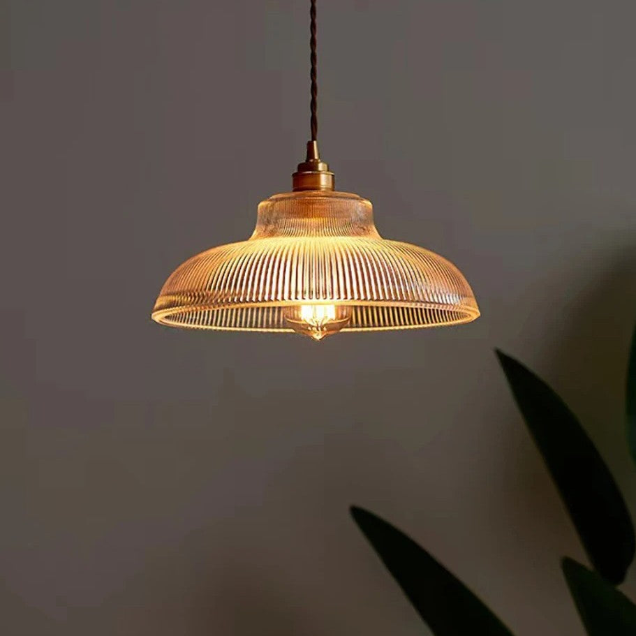 Nordic Houten Glazen Hanglamp – Scandinavisch Vintage Design met Messing Accent – E27 Fitting – Warm Sfeervol Licht