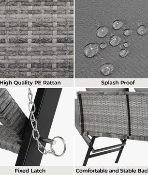 3-Zits Polyrattan Tuinbank met Verstelbare Armleuningen – Omvormbaar tot Ligstoel, Inclusief Weerbestendige Kussens & Stalen Frame – 176 cm