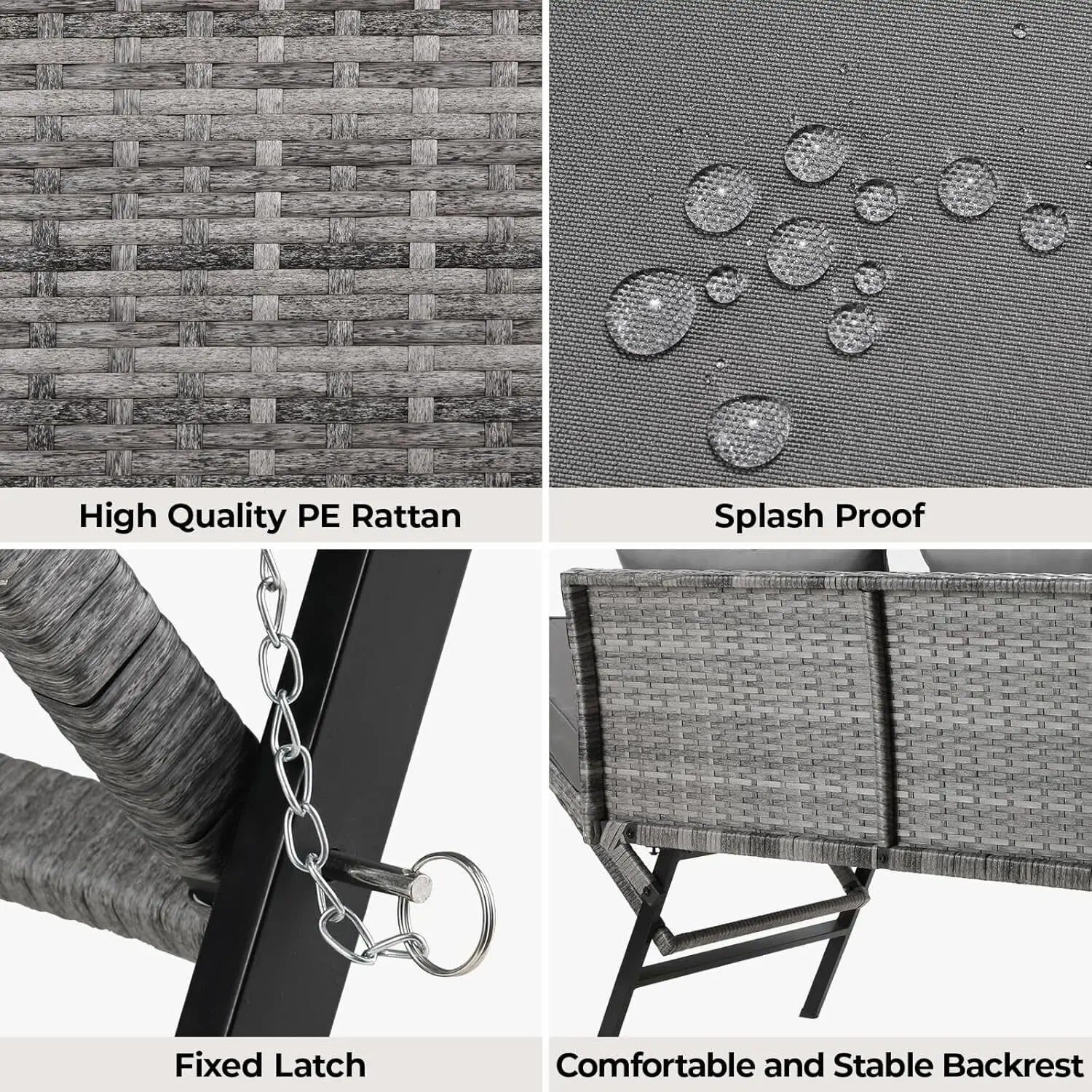3-Zits Polyrattan Tuinbank met Verstelbare Armleuningen – Omvormbaar tot Ligstoel, Inclusief Weerbestendige Kussens & Stalen Frame – 176 cm