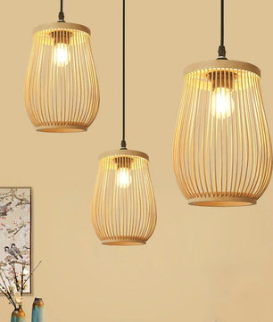 Rotan Hanglamp van Handgemaakt Bamboe – Natuurlijke Plafondlamp met E27 Fitting – Boho & Japandi Design – Voor Woonkamer, Eetkamer & Slaapkamer