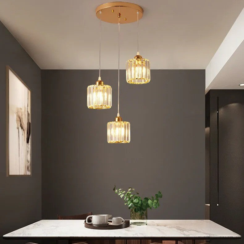 Luxe Kristallen Hanglamp met E27 Fittingen – Moderne Design Plafondlamp met Ronde of Rechthoekige Plafondplaat – Kristallen Pendellamp voor Woonkamer, Eetkamer & Slaapkamer