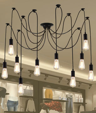Vintage Spider Kroonluchter E27 – Industriële Plafondlamp met Meerdere Armen – Zwart Metaal – Voor Woonkamer, Keuken, Restaurant & Loft