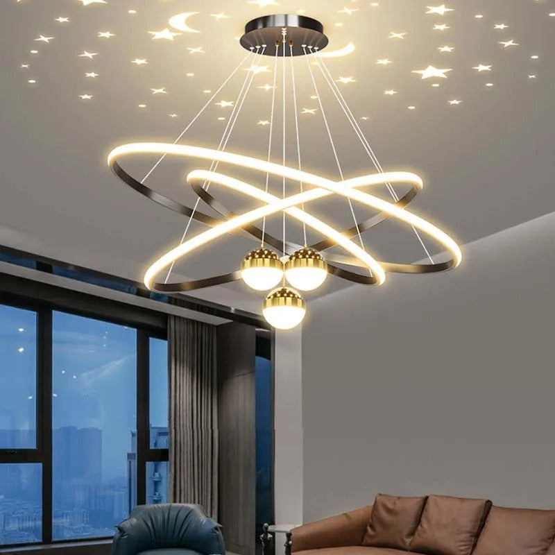 Moderne LED Kroonluchter met Cirkel Design – Luxe Minimalistische Hanglamp van Metaal & Acryl – LED Ringlamp voor Woonkamer, Eettafel & Restaurant (220V)