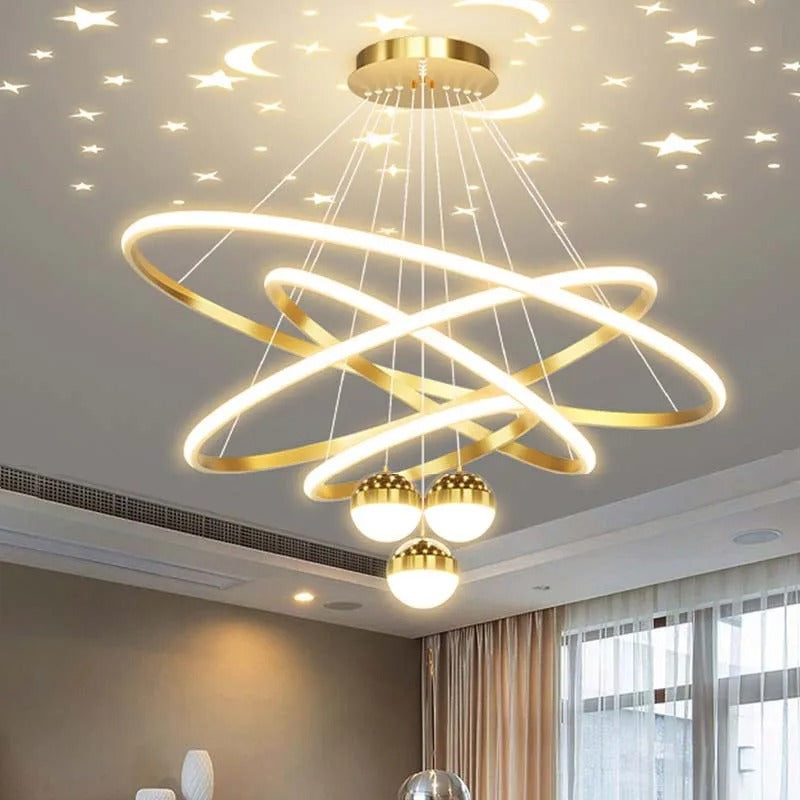 Moderne LED Kroonluchter met Cirkel Design – Luxe Minimalistische Hanglamp van Metaal & Acryl – LED Ringlamp voor Woonkamer, Eettafel & Restaurant (220V)