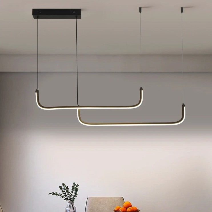Moderne LED Kroonluchter van Aluminium – Lineaire Design Hanglamp 90 cm met 24W LED – Zwarte Pendellamp voor Woonkamer, Eetkamer & Slaapkamer