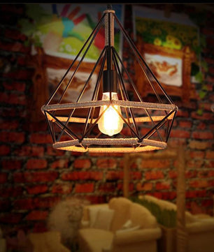 Industriële Henneptouw Hanglamp E27 – Vintage Loft Hanglamp van Natuurlijk Touw & Zwart Metaal – Verstelbare Hoogte – Voor Woonkamer, Eetkamer, Café & Bar