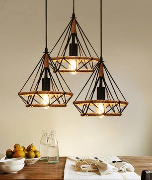 Industriële Henneptouw Hanglamp E27 – Vintage Loft Hanglamp van Natuurlijk Touw & Zwart Metaal – Verstelbare Hoogte – Voor Woonkamer, Eetkamer, Café & Bar