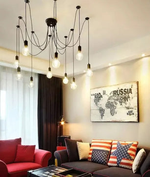 Vintage Spider Kroonluchter E27 – Industriële Plafondlamp met Meerdere Armen – Zwart Metaal – Voor Woonkamer, Keuken, Restaurant & Loft