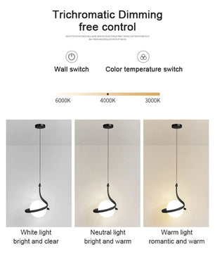 Nordic Glazen Hanglamp met LED – Moderne Scandinavische Design Hanglamp met 3 Lichtkleuren – Zwarte, Witte of Gouden Glazen Pendellamp voor Eettafel, Keuken & Slaapkamer
