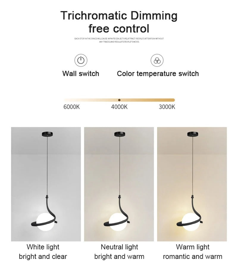Nordic Glazen Hanglamp met LED – Moderne Scandinavische Design Hanglamp met 3 Lichtkleuren – Zwarte, Witte of Gouden Glazen Pendellamp voor Eettafel, Keuken & Slaapkamer