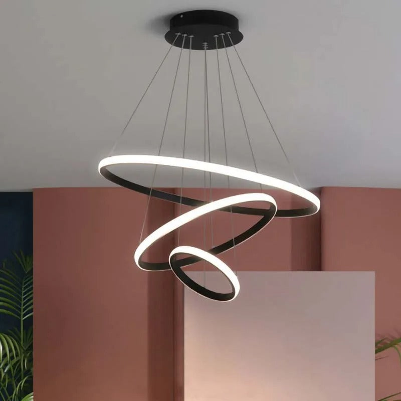 Moderne LED Kroonluchter met Cirkel Design – Luxe Minimalistische Hanglamp van Metaal & Acryl – LED Ringlamp voor Woonkamer, Eettafel & Restaurant (220V)