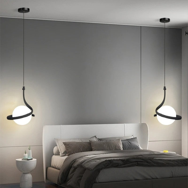 Nordic Glazen Hanglamp met LED – Moderne Scandinavische Design Hanglamp met 3 Lichtkleuren – Zwarte, Witte of Gouden Glazen Pendellamp voor Eettafel, Keuken & Slaapkamer