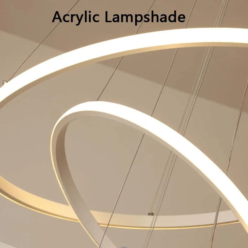 Moderne LED Kroonluchter met Cirkel Design – Luxe Minimalistische Hanglamp van Metaal & Acryl – LED Ringlamp voor Woonkamer, Eettafel & Restaurant (220V)