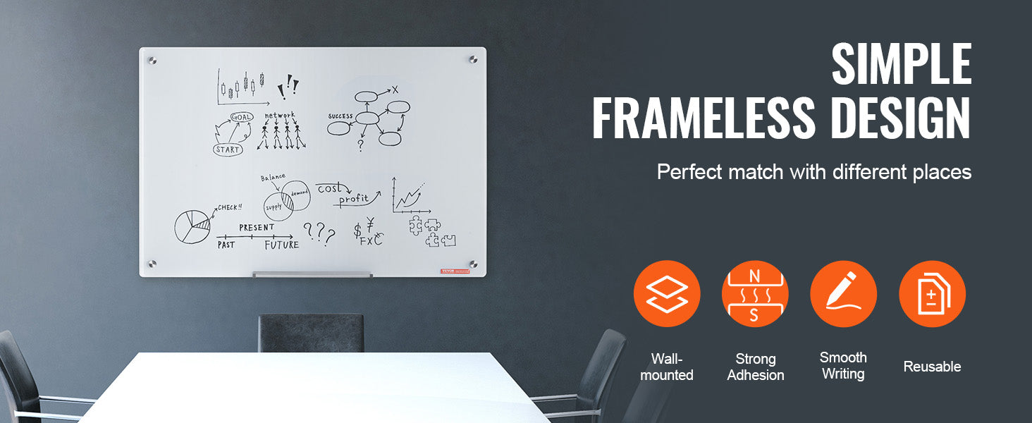 Magnetisch Glazen Whiteboard Frameloos – Droog Uitwisbaar Wandbord van Gehard Glas voor Kantoor, School en Thuis