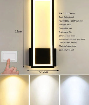 Moderne LED Wandlamp – 16W Acryl Wandverlichting – Zwart – Warm Wit 3000K – Voor Gang, Trap en Woonruimte