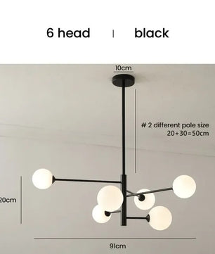 Moderne Glazen Bal Kroonluchter – Zwart Gouden LED Plafondlamp van Metaal en Mat Glas – Luxe Design voor Woonkamer, Eetkamer en Slaapkamer