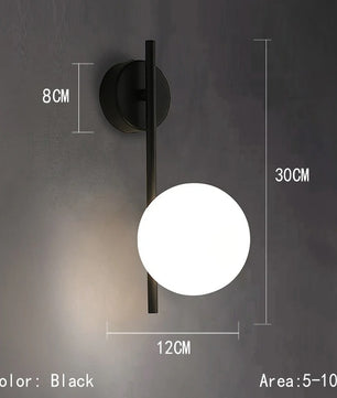 LED Glazen Bol Wandlamp – Metalen Design Wandverlichting in Goud of Zwart – Moderne Sfeerlamp voor Woonkamer en Slaapkamer