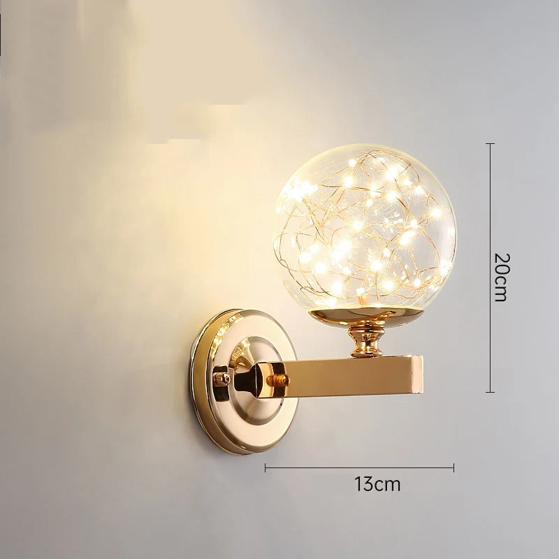 Glazen Ster Wandlamp – Moderne LED Wandverlichting van Glas en Metaal – Decoratieve Sfeerlamp voor Slaapkamer en Woonkamer