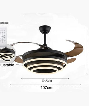 Nordic LED Plafondventilator 42 inch – Moderne Ventilatorlamp met Intrekbare Bladen, Kristalafwerking en Afstandsbediening – Stil en Dimbaar voor Woonkamer en Slaapkamer