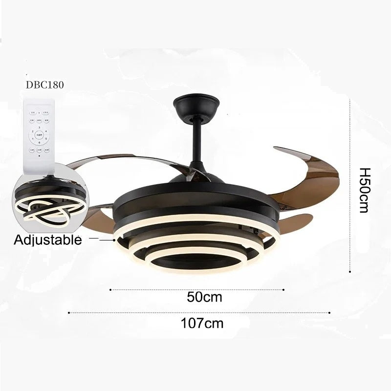 Nordic LED Plafondventilator 42 inch – Moderne Ventilatorlamp met Intrekbare Bladen, Kristalafwerking en Afstandsbediening – Stil en Dimbaar voor Woonkamer en Slaapkamer