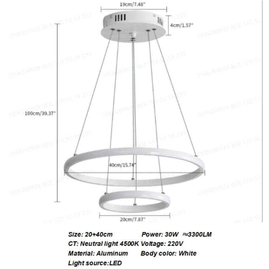 2-Ring Zwarte Hanglamp – Moderne LED Plafondlamp van Aluminium met Dubbele Ronde Ringen – 27W Koud Wit Licht 6500K voor Woonkamer en Eetkamer