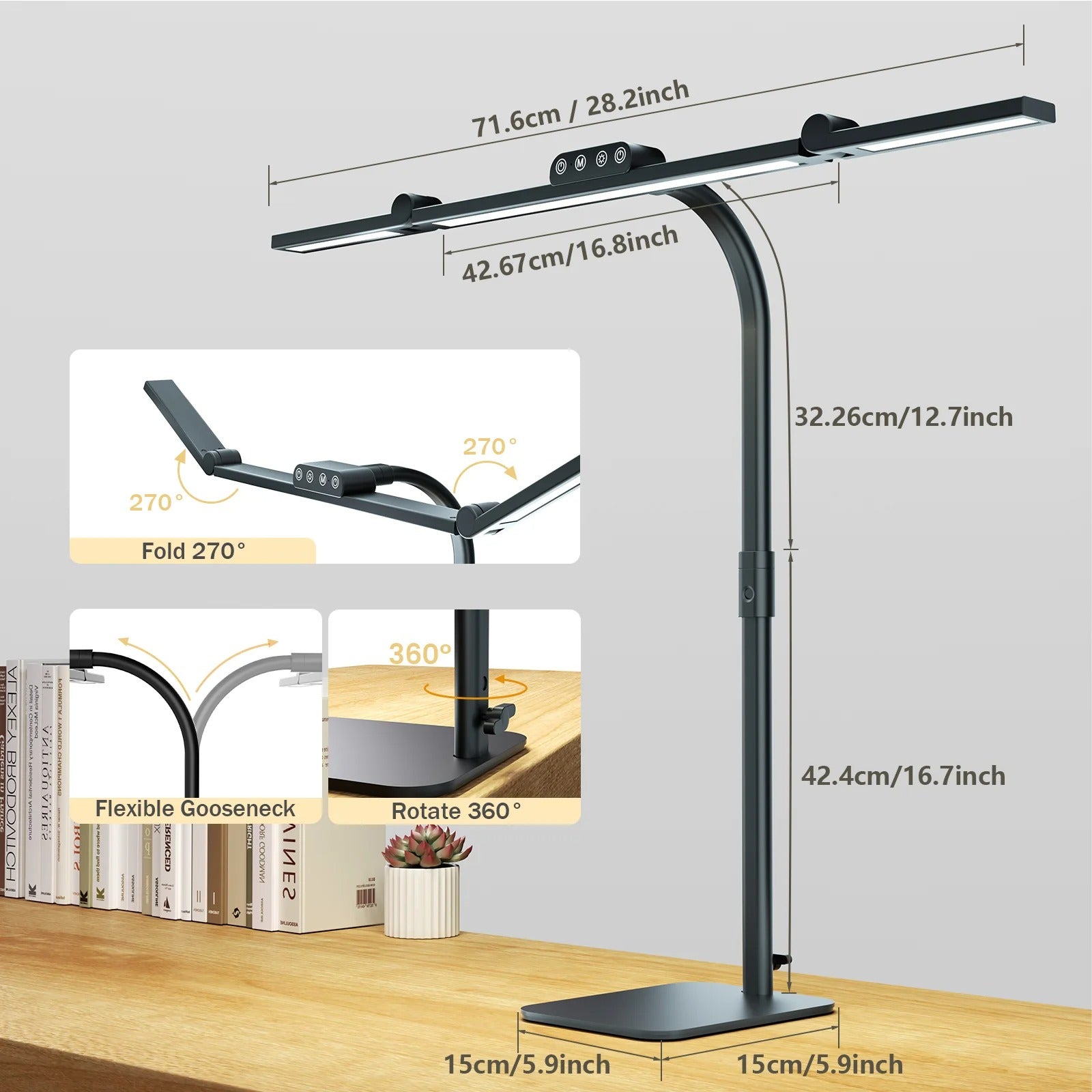 LED Bureaulamp met Klem – 24W Architect Tafellamp met 7 Gewrichten – Automatisch Dimmen, Asymmetrisch Licht en CRI>90