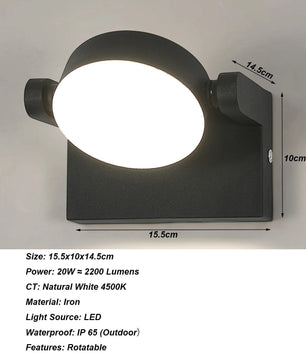 Moderne LED Wandlamp – 20W Binnen en Buiten – Draaibaar LED Paneel – Warm Wit 3000K – Zwart Aluminium – IP65