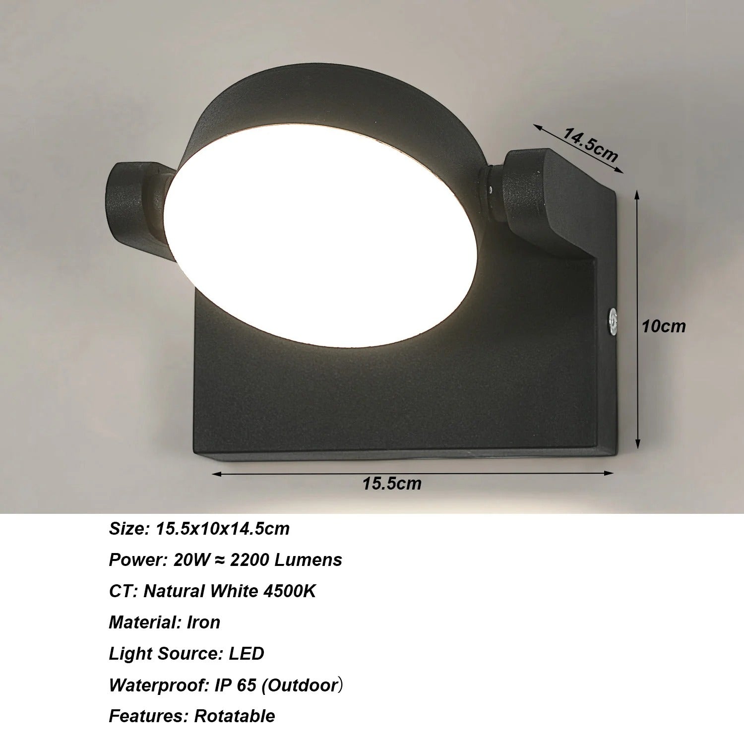 Moderne LED Wandlamp – 20W Binnen en Buiten – Draaibaar LED Paneel – Warm Wit 3000K – Zwart Aluminium – IP65