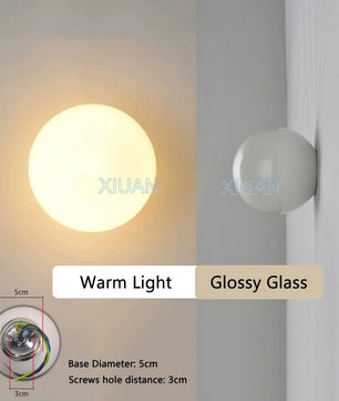 Ronde Glazen Wandlamp – Melkwitte Glazen Bol met Verborgen Basis – Moderne LED Wandverlichting voor Slaapkamer en Woonkamer