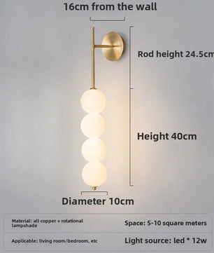 Wandlamp met Glazen Bol – Modern Design – Wit Glas met Goud of Zwart Metaal – E27 – Voor Slaapkamer, Badkamer en Hal