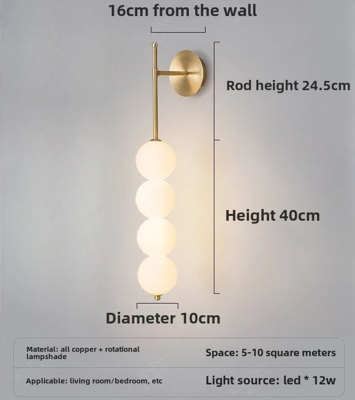 Wandlamp met Glazen Bol – Modern Design – Wit Glas met Goud of Zwart Metaal – E27 – Voor Slaapkamer, Badkamer en Hal