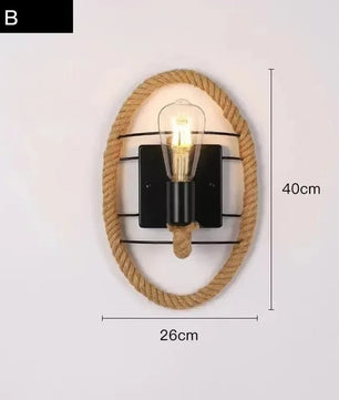 Retro Industriële Wandlamp met Henneptouw – IJzeren Wandverlichting E27 voor Woonkamer en Slaapkamer