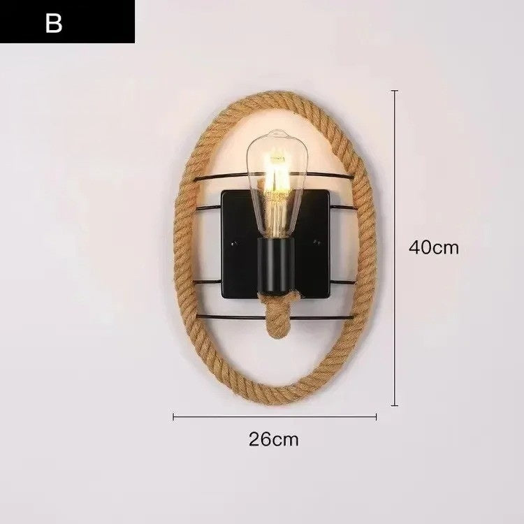 Retro Industriële Wandlamp met Henneptouw – IJzeren Wandverlichting E27 voor Woonkamer en Slaapkamer