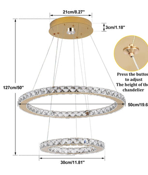 Luxe Kristallen LED Hanglamp – Moderne Kroonluchter van Kristal en RVS met Afstandsbediening – Instelbare Lichtkleur voor Woonkamer en Eetkamer