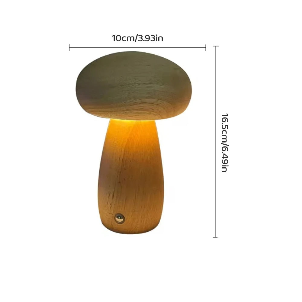Houten Paddenstoel Nachtlampje – Oplaadbare Touch LED Tafellamp met Traploos Dimmen en 3 Lichtkleuren