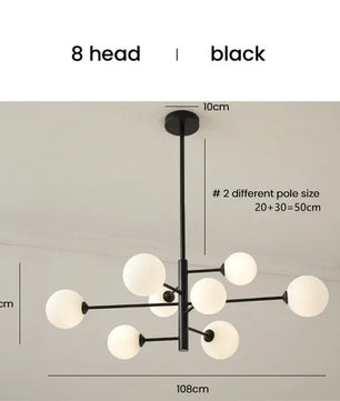 Moderne Glazen Bal Kroonluchter – Zwart Gouden LED Plafondlamp van Metaal en Mat Glas – Luxe Design voor Woonkamer, Eetkamer en Slaapkamer