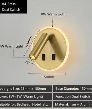 Moderne LED Wandlamp met USB Oplaadpoorten – Verstelbare Leeslamp en Sfeerverlichting voor Slaapkamer en Hotel