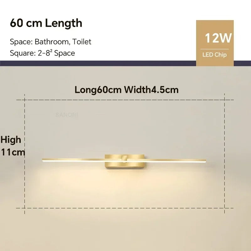 Moderne LED Wandlamp Badkamer van Aluminium – 3 Kleurstanden, Strakke Spiegel- en Make-up Verlichting voor Wandmontage