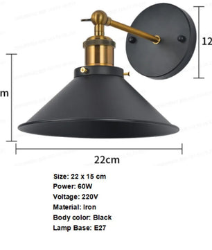 Vintage Industriële Wandlamp – Zwart Metalen Wandverlichting met Houtaccent en E27 Fitting – Retro Design voor Interieur