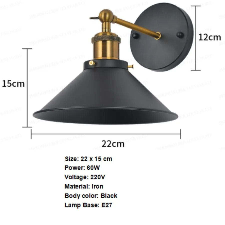 Vintage Industriële Wandlamp – Zwart Metalen Wandverlichting met Houtaccent en E27 Fitting – Retro Design voor Interieur