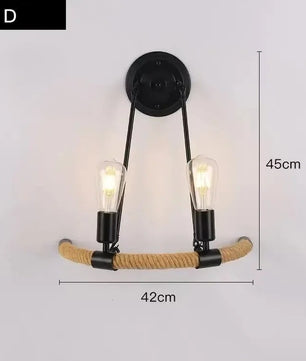 Retro Industriële Wandlamp met Henneptouw – IJzeren Wandverlichting E27 voor Woonkamer en Slaapkamer