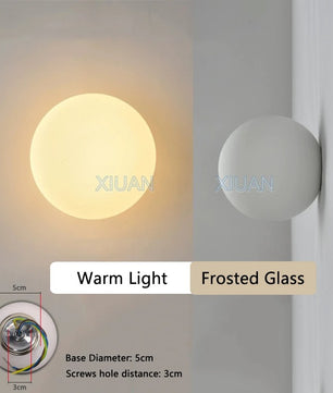 Ronde Glazen Wandlamp – Melkwitte Glazen Bol met Verborgen Basis – Moderne LED Wandverlichting voor Slaapkamer en Woonkamer