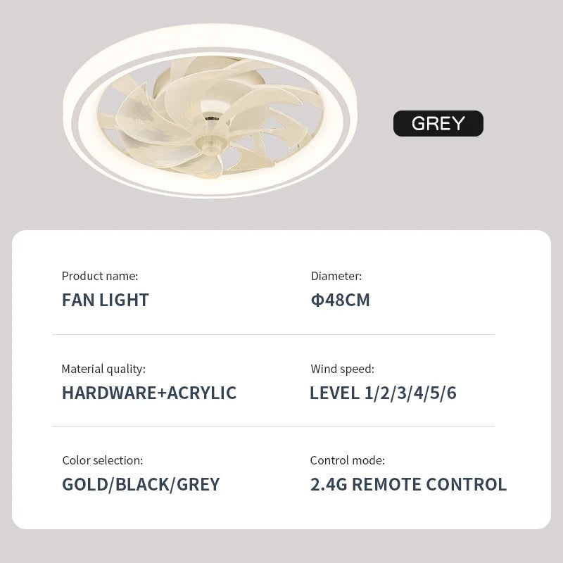 Slimme Plafondventilator met LED Verlichting – Ø48 cm – Intrekbare Bladen – Stille Ventilatorlamp met Afstandsbediening voor Slaapkamer en Woonkamer