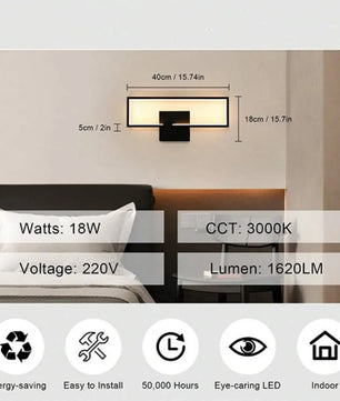 Moderne LED Wandlamp – 16W Acryl Wandverlichting – Zwart – Warm Wit 3000K – Voor Gang, Trap en Woonruimte