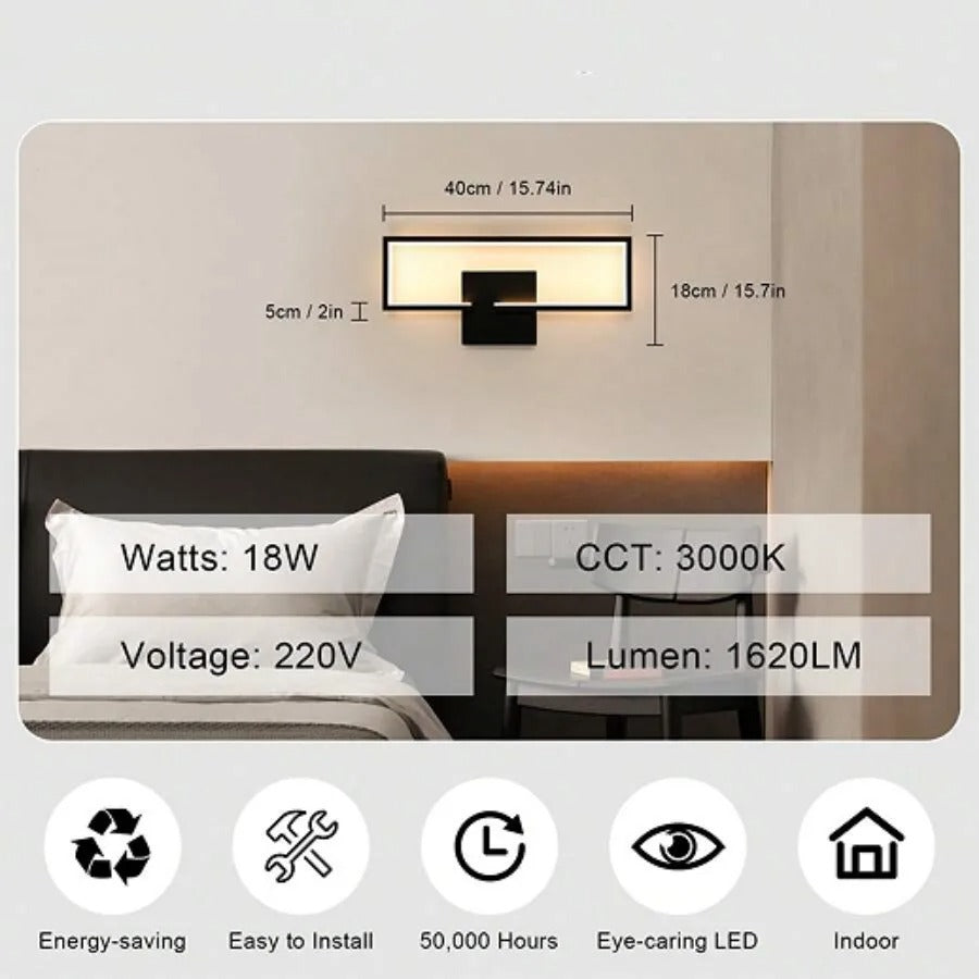 Moderne LED Wandlamp – 16W Acryl Wandverlichting – Zwart – Warm Wit 3000K – Voor Gang, Trap en Woonruimte