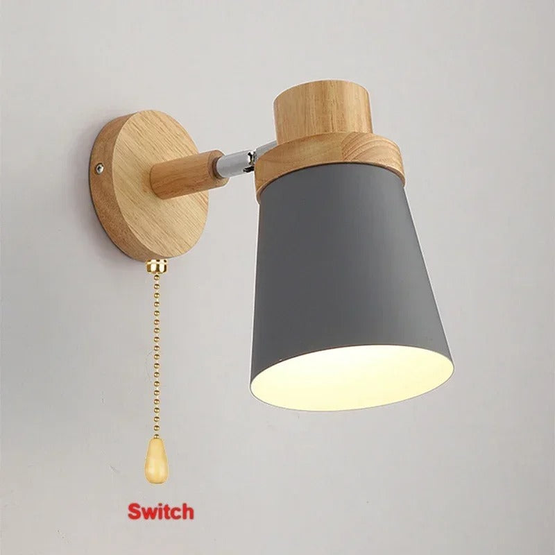 Moderne LED Wandlamp – IJzer en Hout met E27 Fitting – Macaron Design voor Woonkamer en Slaapkamer