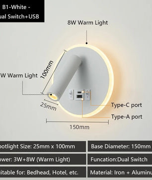 Moderne LED Wandlamp met USB Oplaadpoorten – Verstelbare Leeslamp en Sfeerverlichting voor Slaapkamer en Hotel