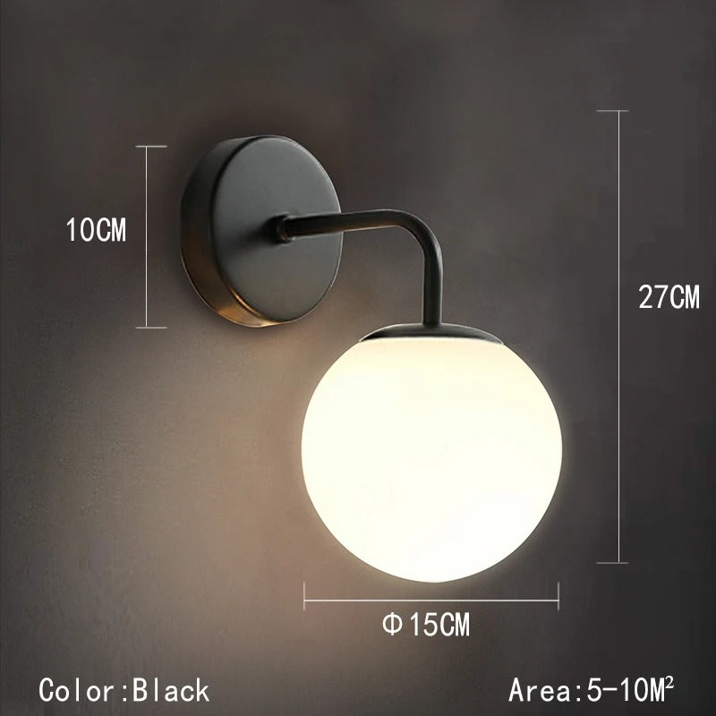 LED Glazen Bol Wandlamp – Metalen Design Wandverlichting in Goud of Zwart – Moderne Sfeerlamp voor Woonkamer en Slaapkamer