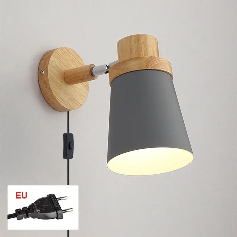 Moderne LED Wandlamp – IJzer en Hout met E27 Fitting – Macaron Design voor Woonkamer en Slaapkamer